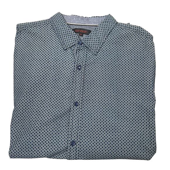 Vtg Smash Mens Shirt Button Up Printed Long Sleeve Flip Cuffs XL Geometric Print - Picture 1 of 10